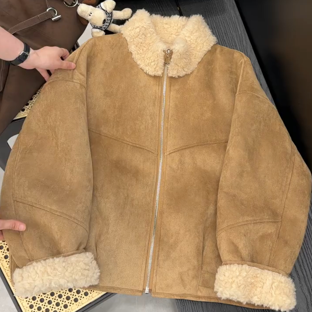 欧货高端独特漂亮羊羔毛外套女冬