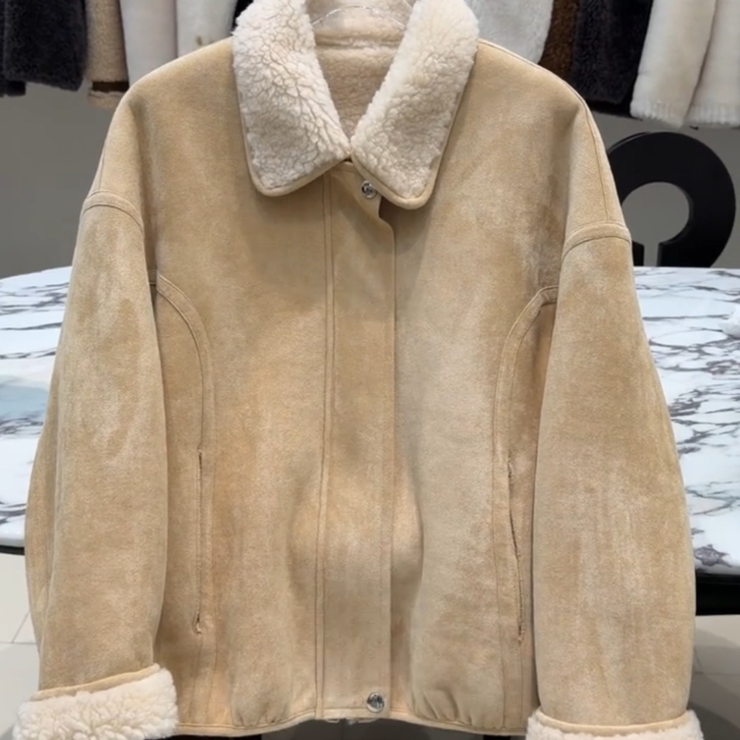 冬季宽松显瘦保暖皮毛一体夹克女