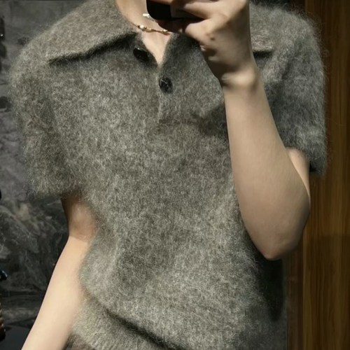 设计感秋冬小众灰色宽松短袖毛衣