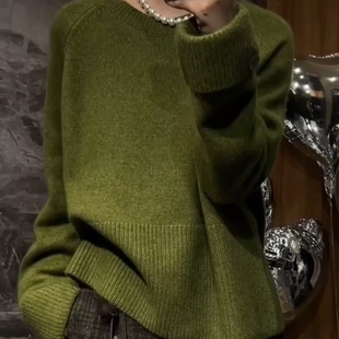 女2025秋冬款 法式 独特漂亮高级感超好看慵懒风绿色显白毛衣针织衫