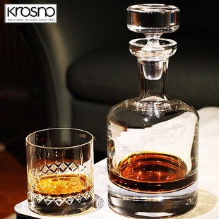 Krosno进口水晶玻璃手工轻奢带盖密封威士忌洋酒樽烈酒瓶壶具套装