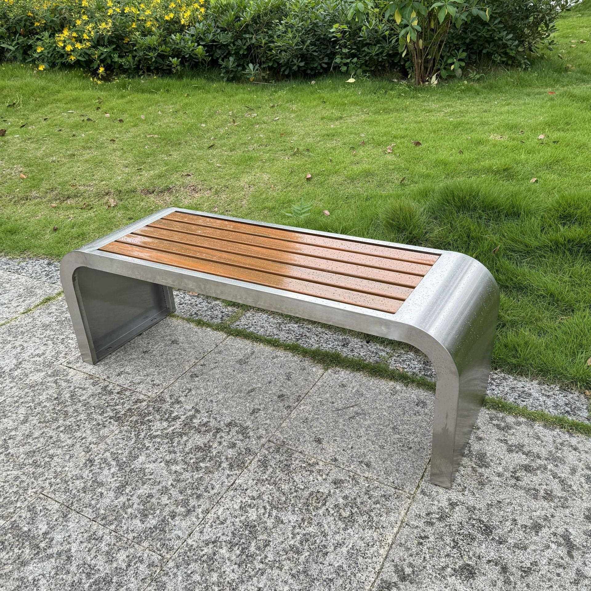 不锈钢户外公园椅广场休闲防腐木长椅加厚塑木长凳子户外排椅坐凳