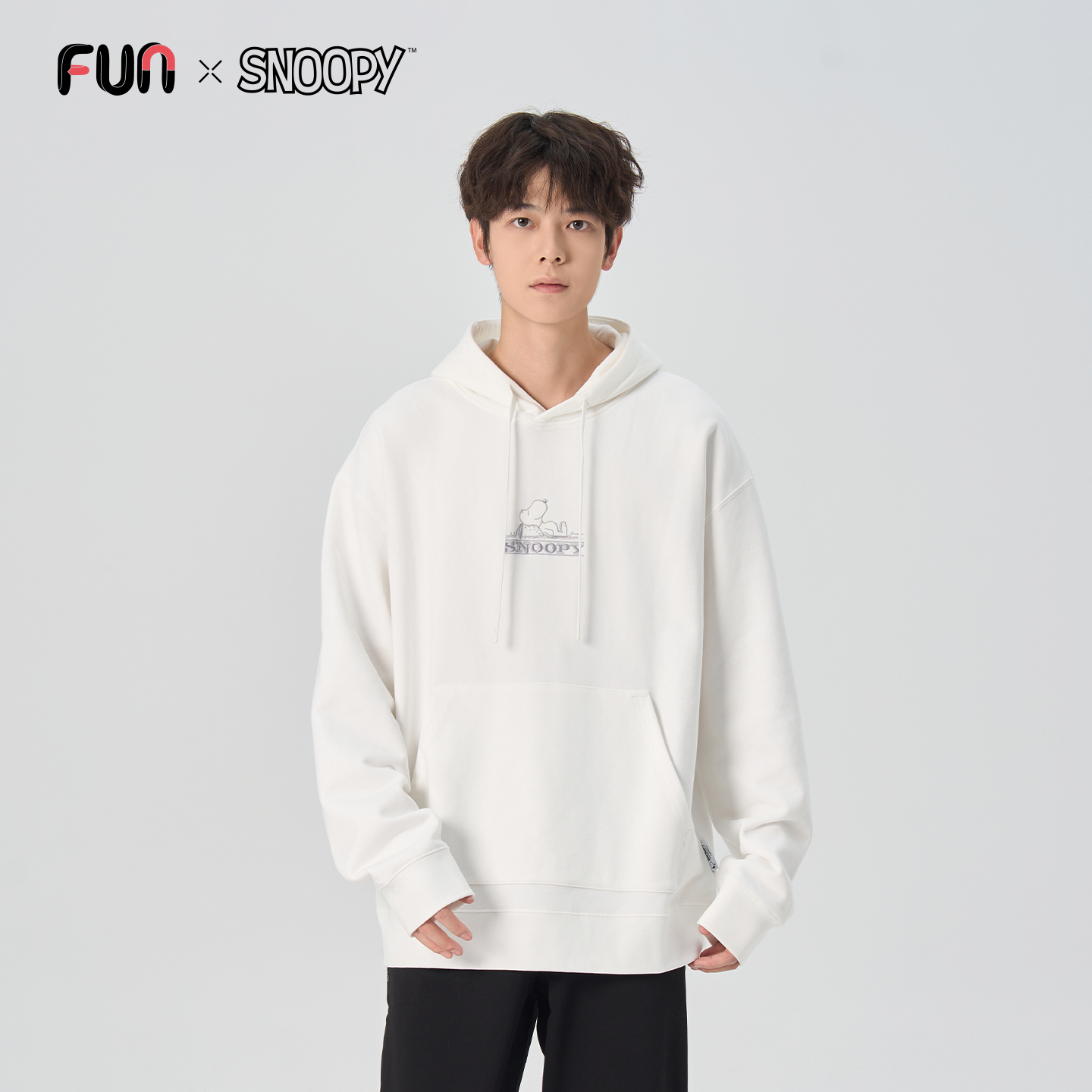 Fun潮牌史努比联名连帽卫衣男女款秋冬宽松休闲白色套头卫衣外套