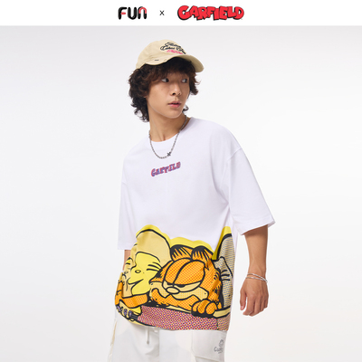Fun潮牌短袖T恤男2025年夏季加菲猫联名卡通印花百搭休闲圆领上衣