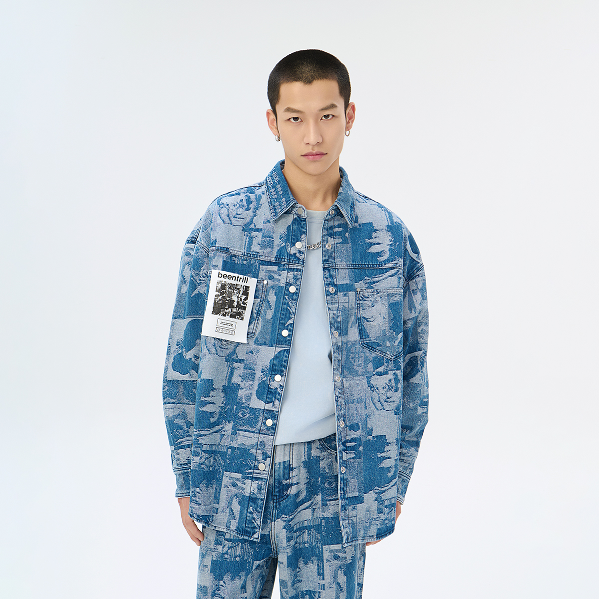 Fun潮牌长袖衬衫男款2025年秋季新款BeenTrill系列牛仔衬衫外套