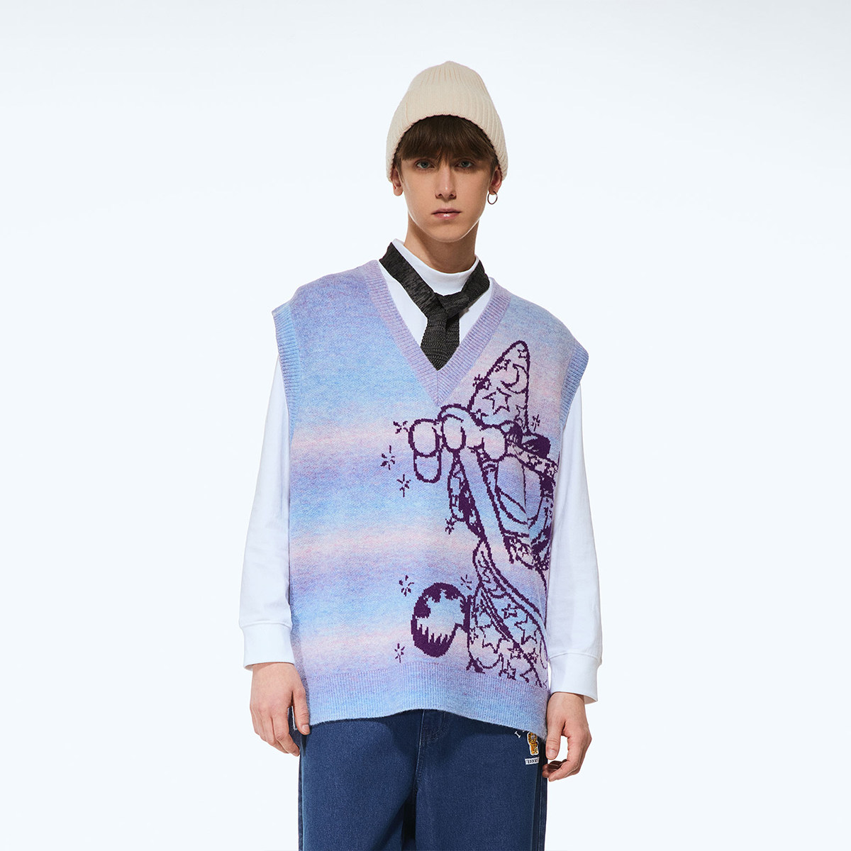 Fun潮牌V领毛衣背心2025年冬季新款加菲猫联名休闲百搭针织衫马甲