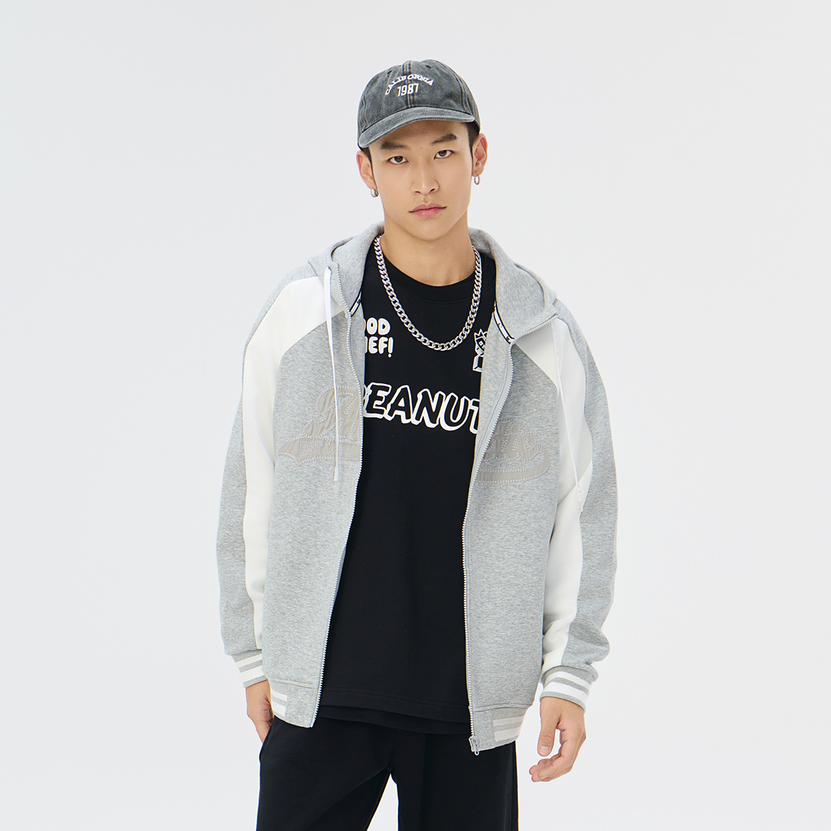 Fun潮牌开衫卫衣男款2025年秋季新款简约百搭休闲连帽宽松外套