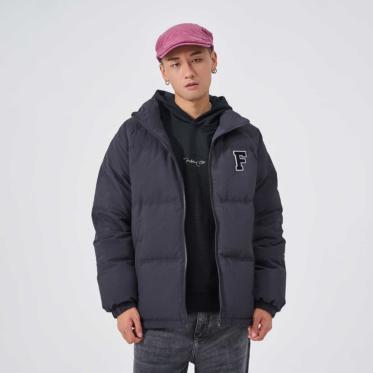 Fun潮牌立领羽绒服男2025年冬季新款简约百搭保暖外套休闲面包服