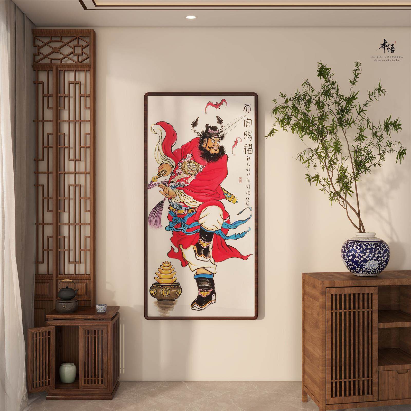 纯手绘天师钟馗画像挂画朱砂神像镇宅中堂画伏魔图国画风