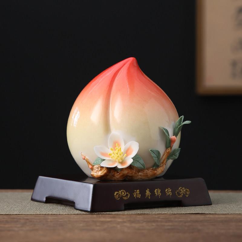陶瓷桃子摆件创意生日寿桃仙桃寿桃客厅桌面礼品贺寿礼物蟠桃饰品