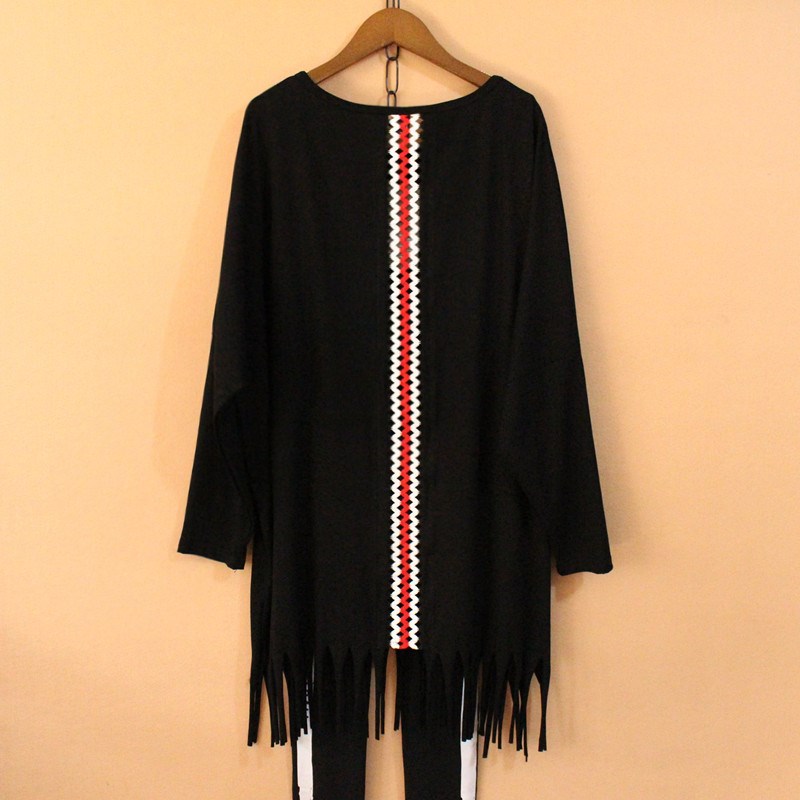 宽松加大码胖mm长袖t恤女2022春秋中长款打底衫大码女装流苏上衣T