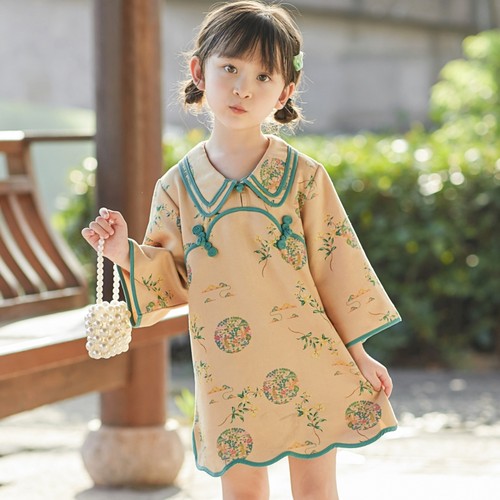 儿童旗袍女童秋季唐装民国中国风连衣裙娃娃领复古汉服小童古装