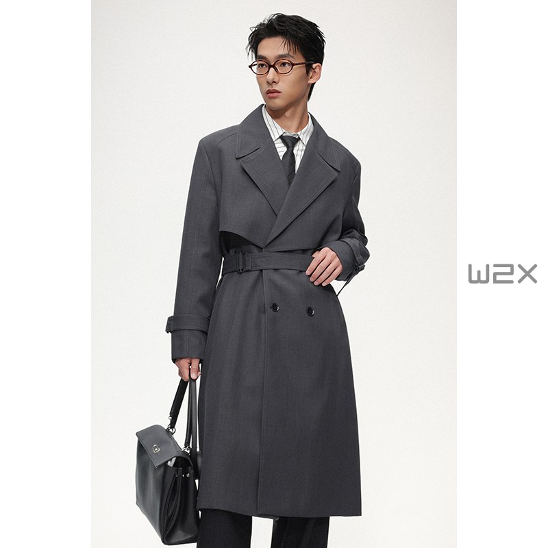 w2x春秋男士风衣外套2025新款廓形宽松中长款大衣设计感休闲上衣