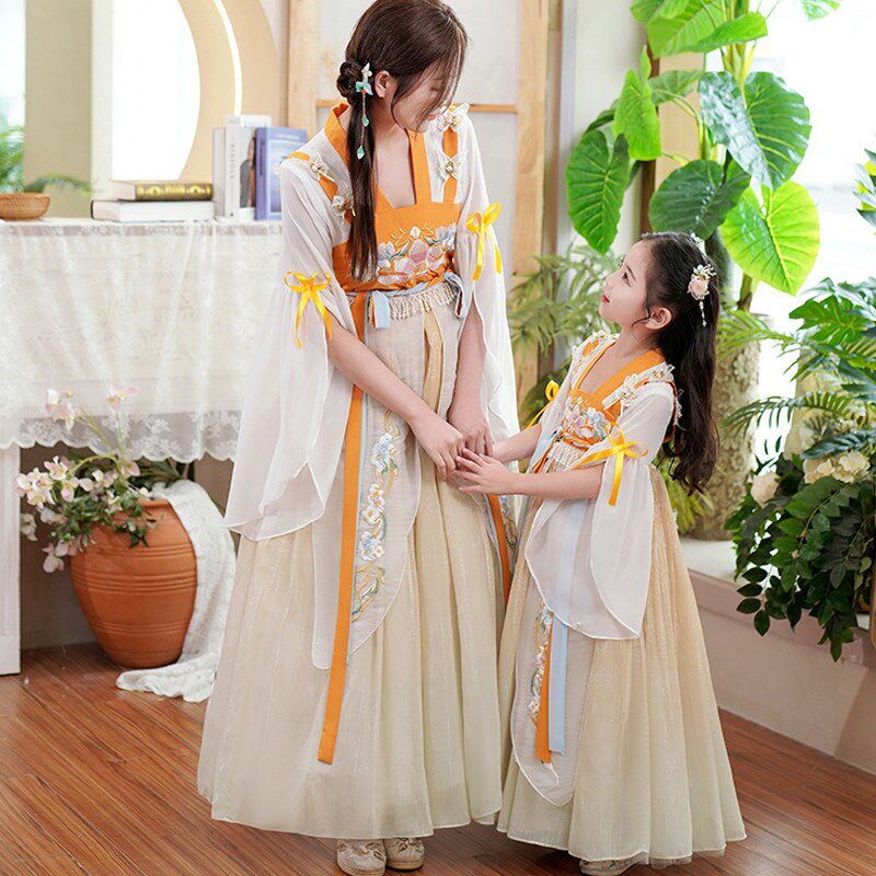 儿童裙子唐装母女2024新款小女孩国潮风公主裙春款女童汉服亲子装