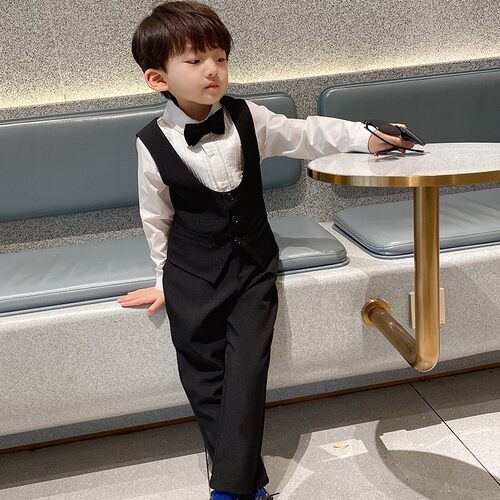 男童西装马甲套装春夏儿童礼服背带裤走秀钢琴演出服小孩花童西服