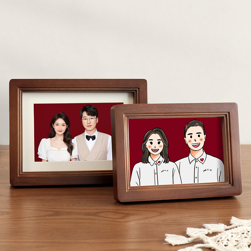 高级感海马体结婚登记照相框6寸7寸8证件照新婚周年纪念定制摆台