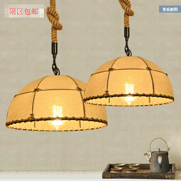 美式乡村复古工业风艺术布艺麻绳吊灯单头创意餐厅灯咖啡吧台吊灯
