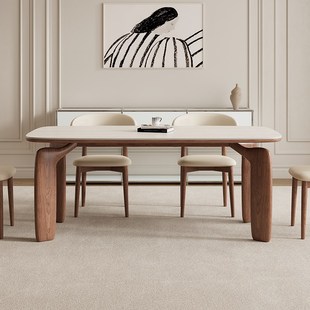 德利丰实木岩板餐桌家用中古风高端全托小户型长方形书桌吃饭桌子