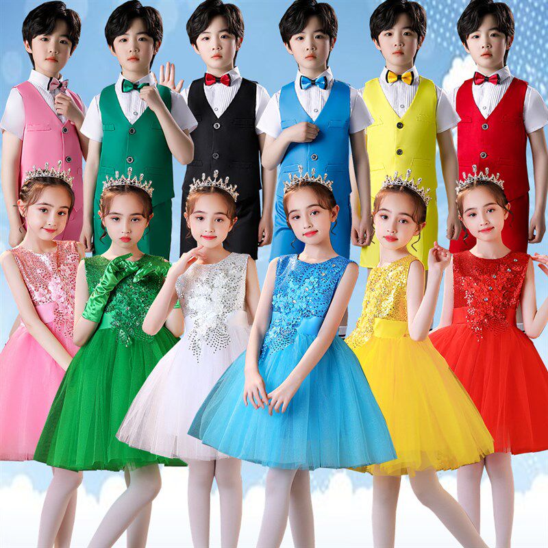 祖国的花朵幼儿舞蹈服花仙子儿童礼服公主裙蓬蓬纱学生合唱演出服