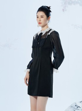 固执新款长袖法式复古短款连衣裙00021LQ07167