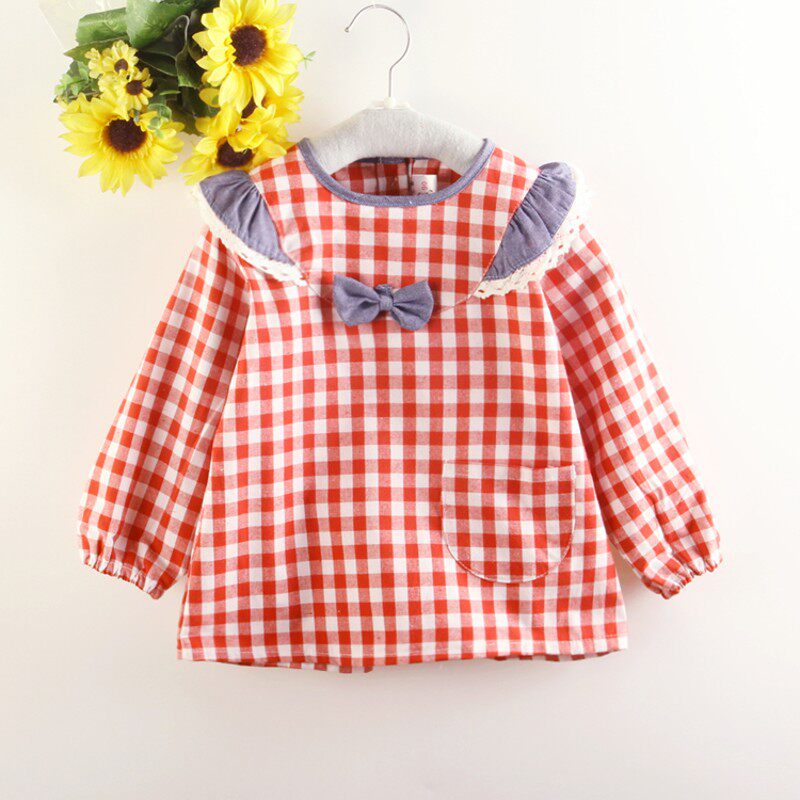 中国风春秋季儿童罩衣宝宝围裙纯棉反穿衣婴儿女孩防水吃饭衣长袖