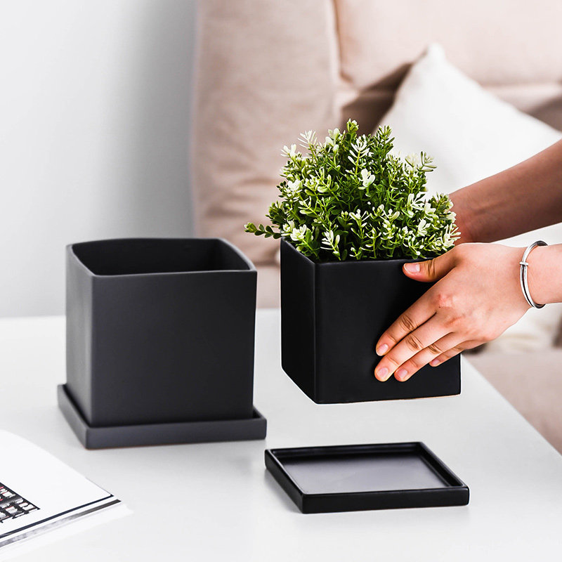 北欧轻奢陶瓷方形花盆带托盘室内绿植花卉创意无孔可水培绿萝多肉,鲜花速递/花卉仿真/绿植园艺,花盆,淘宝优惠券,粉丝福利购,淘宝优惠卷