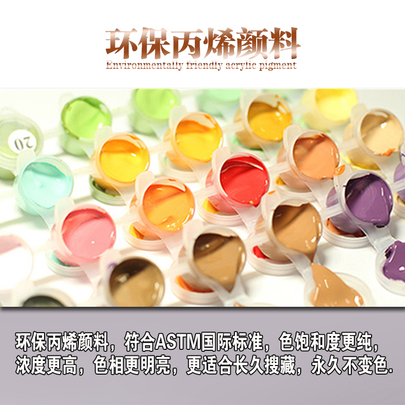 新品diy数字油画圆形荷花卉古典国风填色填充客厅装饰丙烯油彩画图片