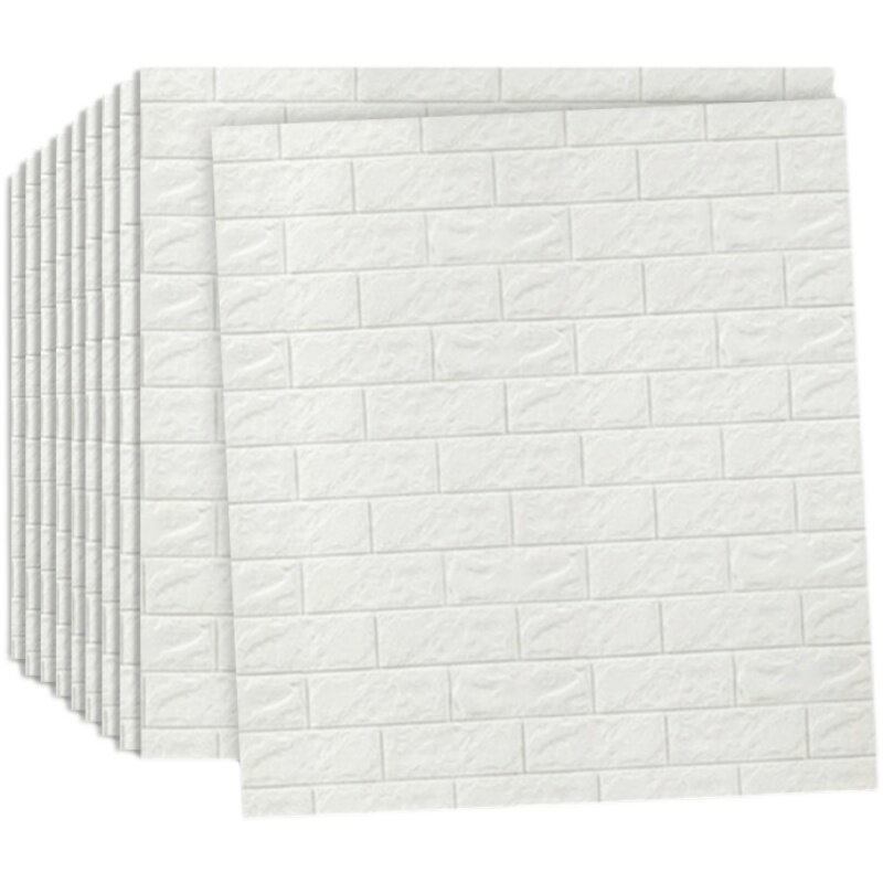 墙纸自粘 3d立体墙贴 壁纸背景墙面泡沫方砖装饰贴纸木纹白色浅蓝