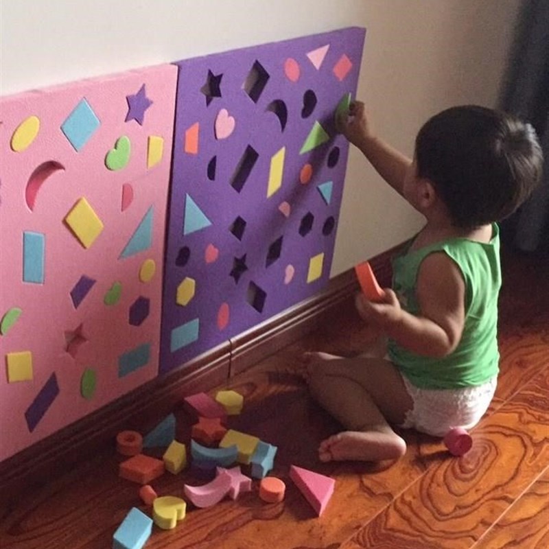 小班玩具积木桌面益智区墙面形状幼儿园泡沫认知拼装儿童配对防撞