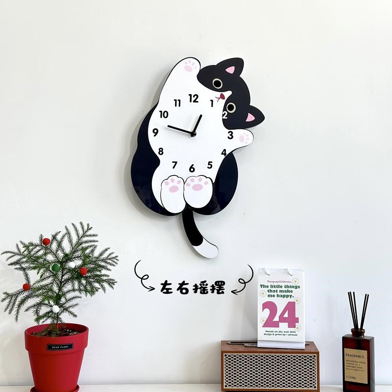 可爱猫咪创意时钟挂墙创意钟表挂钟客厅2025新款家用网红静音挂表