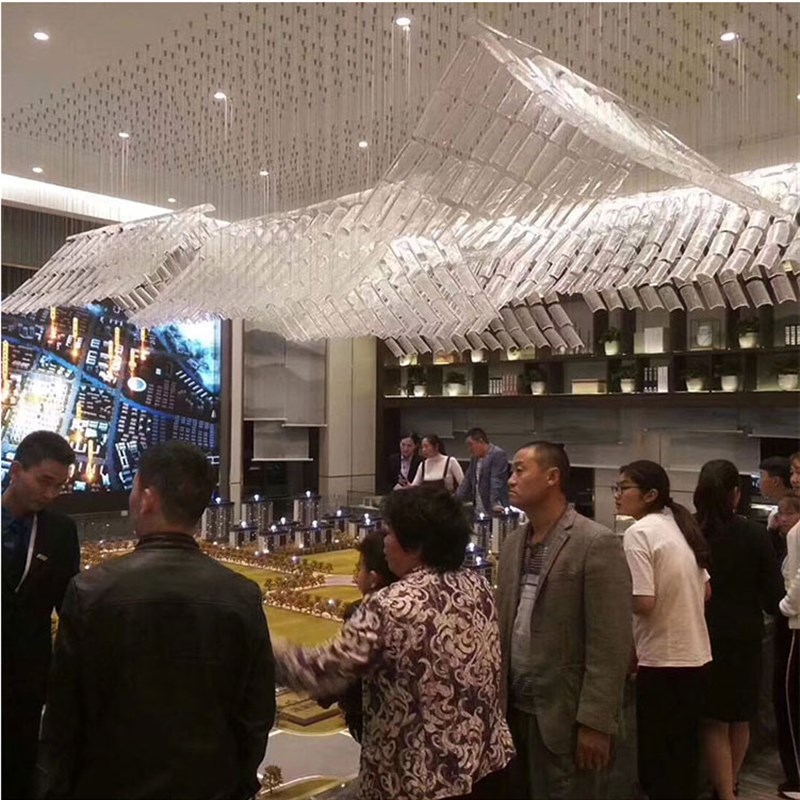 定制中式艺术玻璃水晶瓦片灯酒店大堂售楼部展厅大型工程沙盘吊灯