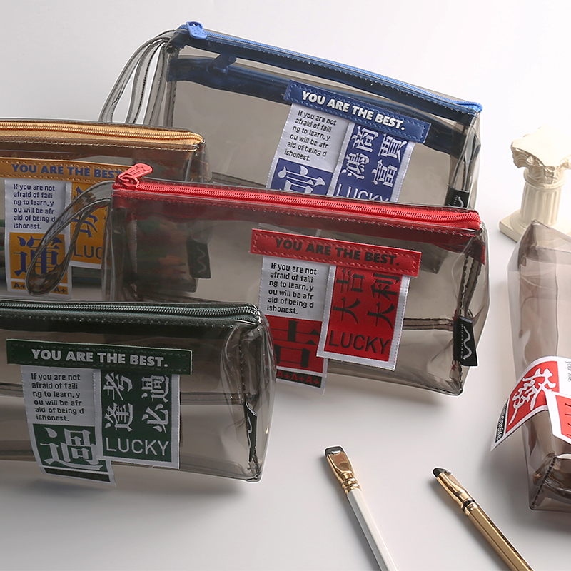 国潮层笔袋逢考必过个性编织标签防水大容量学生提手文具袋