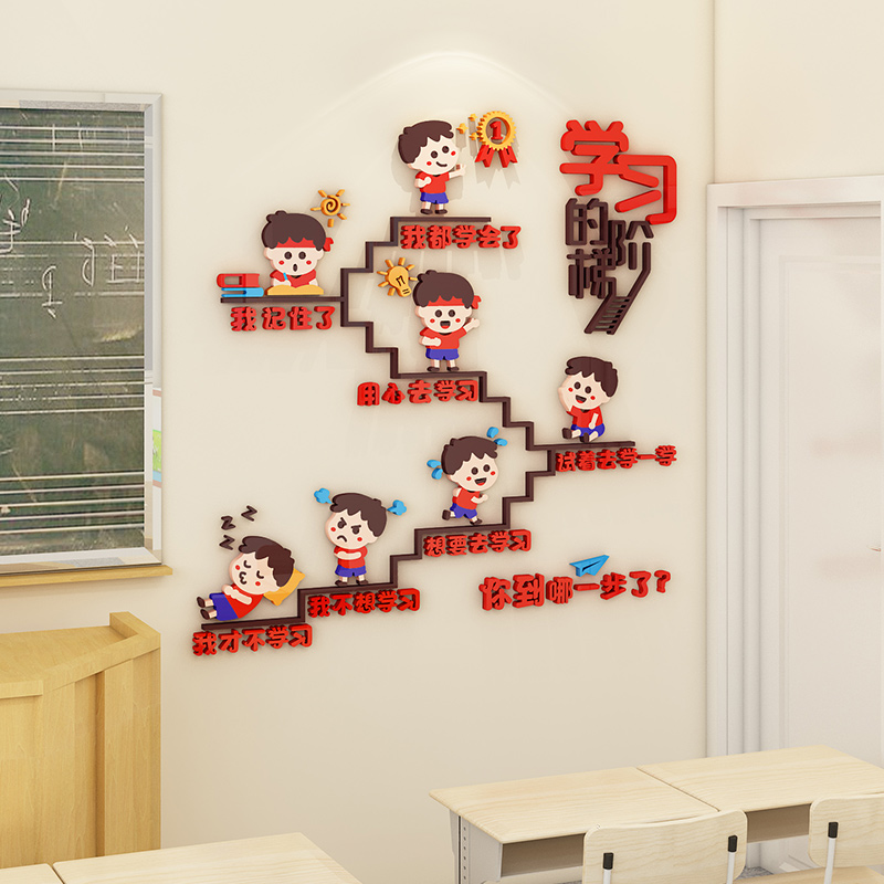 学习的阶梯墙贴高中教室布置装饰班级文化墙小学励志墙面楼梯贴画图片