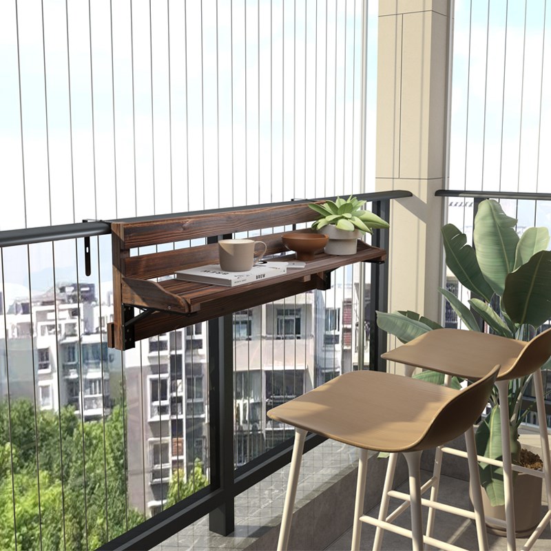 阳台栏杆休闲小吧台小户型实木创意悬挂电脑桌可折叠阳台吧台挂桌