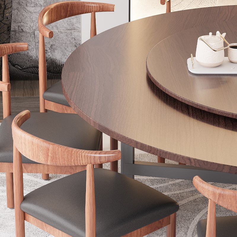 圆桌折叠餐桌实木家用吃饭桌子中式复古结实饭店多功能颗粒压缩板