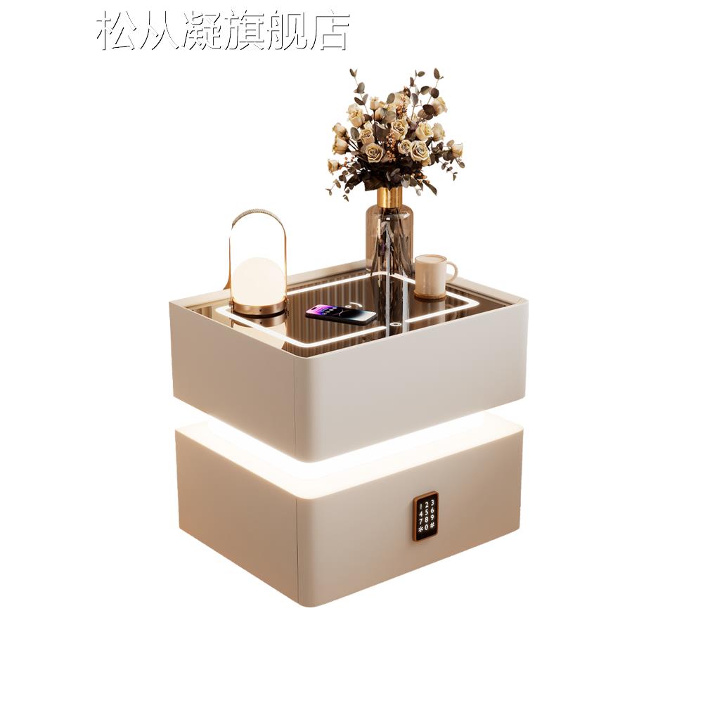 智能床头柜带灯202新款小型带锁轻床边柜卧奢级感室超03703窄收