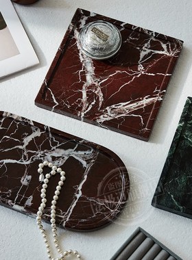 大理石轻奢首饰香薰托盘摆件酒店卫生间浴室洗手台洗漱用品置物盘