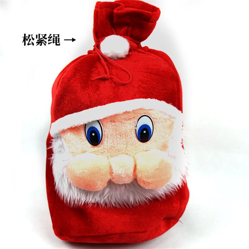 节日秀圣诞老人礼物束口袋圣诞节装饰礼品背袋布袋拉抽绳糖果绒布