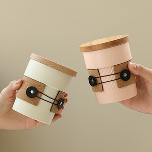 陶瓷奶油黄咖啡杯马克杯带盖高颜值高档精致办公室创意定制水杯子