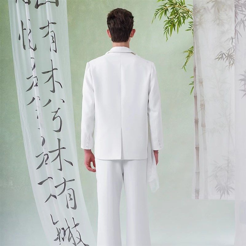 浮事两三白玫瑰高级感礼服西装男正装白色西服套装男生主持人