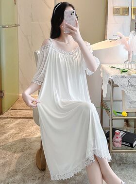 吊带睡裙女夏季甜美露肩高级性感宫廷公主风网纱短袖夏天睡衣女款