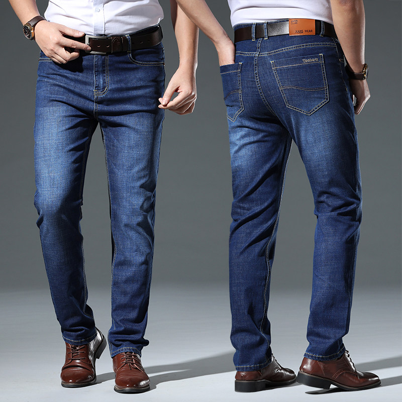 夏季薄款男士牛仔裤男直筒宽松休闲长裤男裤中年爸爸高腰弹力裤子