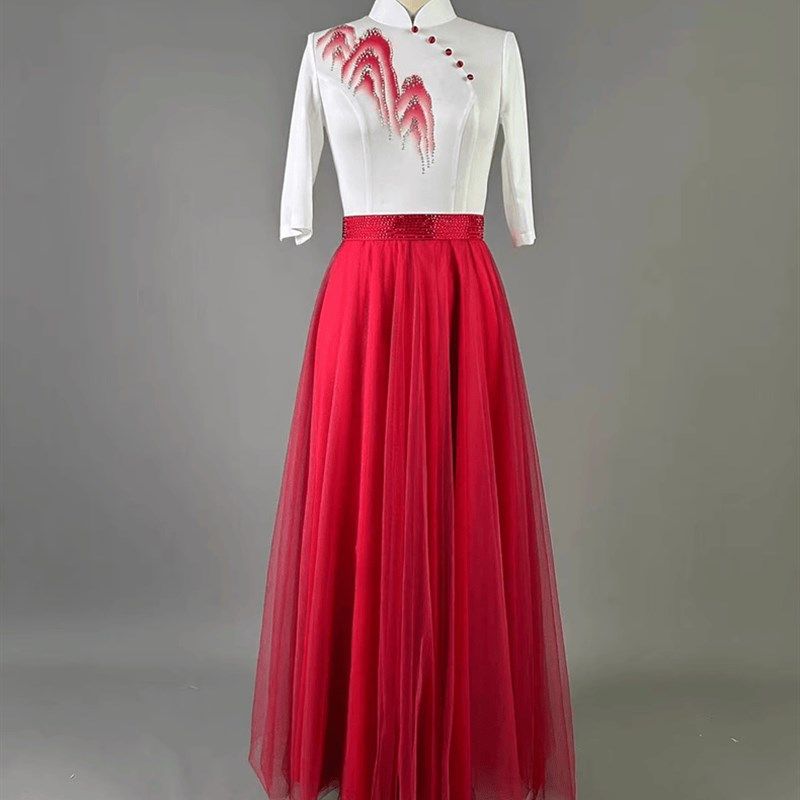 新款大合唱团演出服男女中学生诗歌朗诵红歌比赛表演服主持人礼服