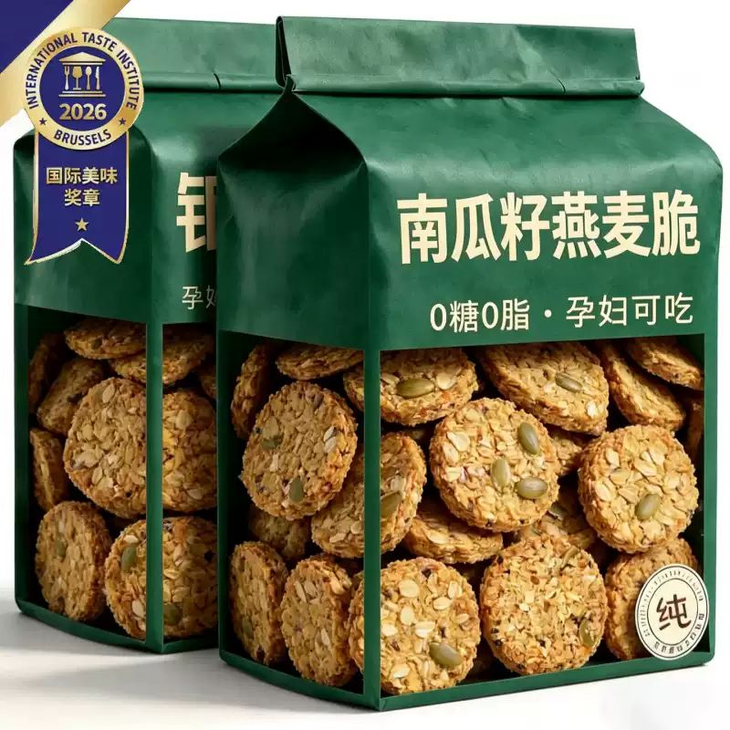 南瓜子燕麦脆片无蔗糖独立包装谷物饼干早餐粗粮坚果饼干代餐营养