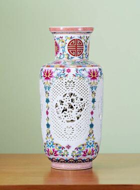 景德镇陶瓷花瓶石榴花瓶装饰品青花瓷剪纸中国风家居客厅博古架装
