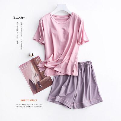 冰瓷棉带胸垫家居服女夏薄款睡衣宽松大码短袖短裤家居服套装外穿