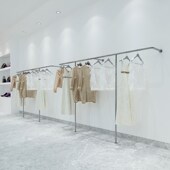 服装 店货架专用上墙落地衣杆子 店墙上展示挂衣架不锈钢拉丝银女装