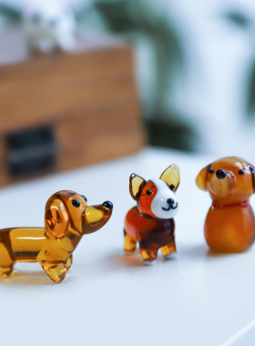 日式泰迪柯基柴犬博美小狗动物摆饰创意家居卡通玻璃桌面客厅摆件