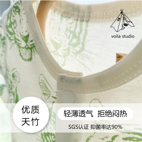 宝宝竹棉短袖连体爬服无骨婴儿睡衣平角开襟夏季竹纤维短爬新生儿