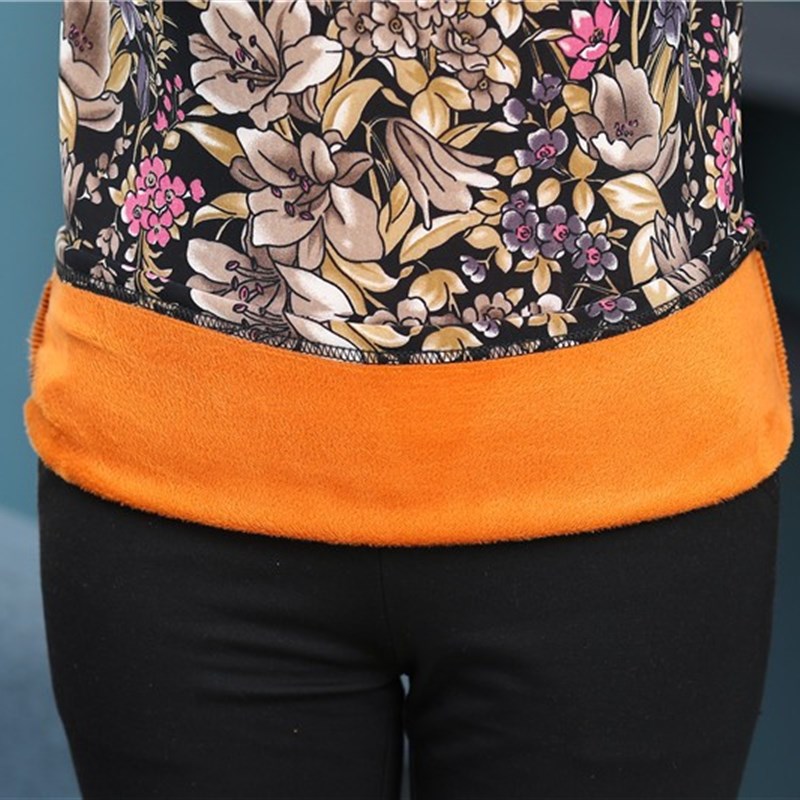 中老年女装上衣妈妈冬装保暖打底衫中年人短款加绒40岁50岁T恤衫